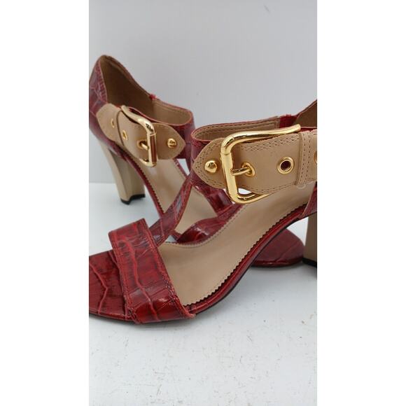 Franco Sarto Detract 2 Women's Leather Sandals Beige/Maroon Block Heels 9 M - Picture 11 of 14